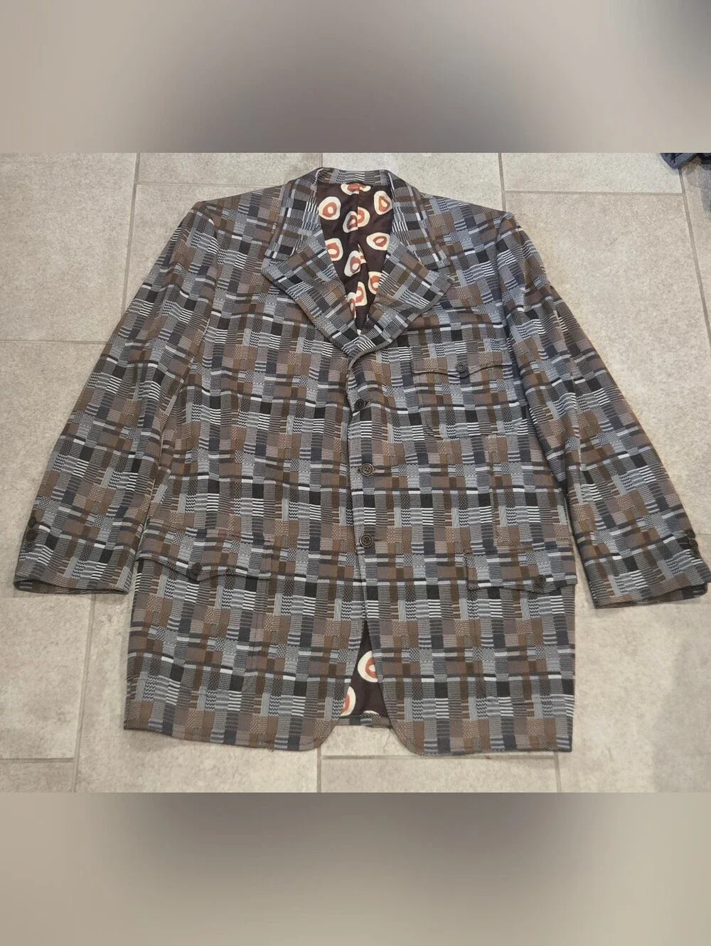 Vtg 1972 Bespoke Nat Diamond Blazer 42 L? Psychedelic Mod Lining Pattern Jacket